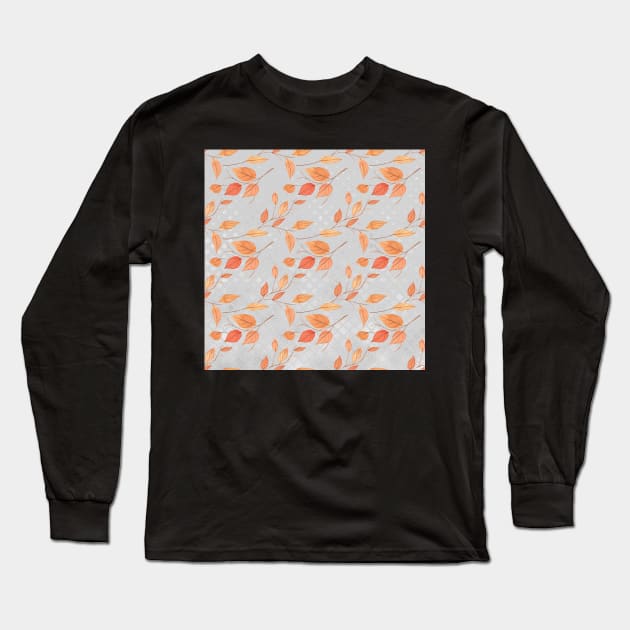 Falling Autumn Leaves on Grey Long Sleeve T-Shirt by machare